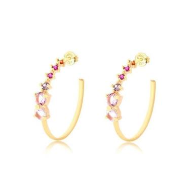 Imagem de Brinco Argola Multicolor com Zircônias Folheado a Ouro - Radhau Joias,