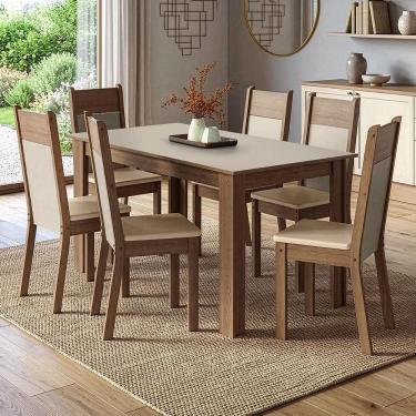 Imagem de Conjunto Sala de Jantar Latte Mesa Tampo de Madeira 6 Cadeiras Rustic/Crema/Sintético Bege Madesa