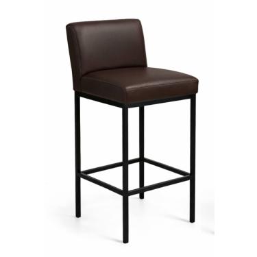 Imagem de Banqueta Viena Alta Estofada em Corino Marrom e Base de Metal Preto Liberty Móveis