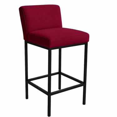Imagem de Banqueta Viena Alta Estofada Veludo Bordô com Base Metal Preto Liberty Móveis