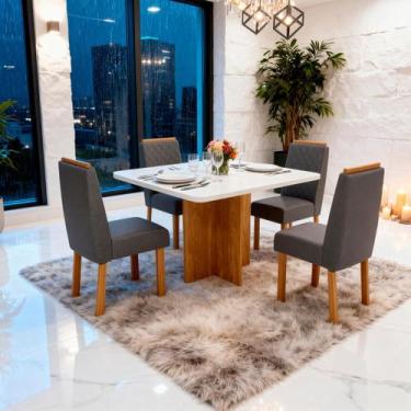 Imagem de Sala de Jantar 90x90 Agile 4 Cadeiras Bom Pastor, Nogal/Off BP Linho C