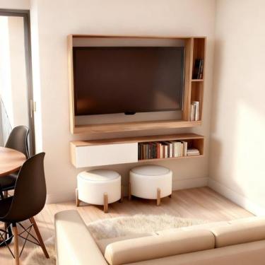 Imagem de Kit Estante E Rack Tv Até 50 Polegadas Amadeirado Sala Home - BY HOUSE