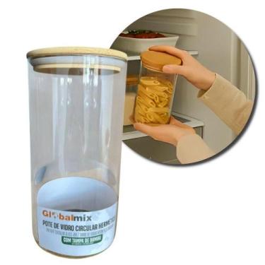 Imagem de Pote De Vidro Circular Hermético Multiuso Com Tampa De Bambu - 1200ml 