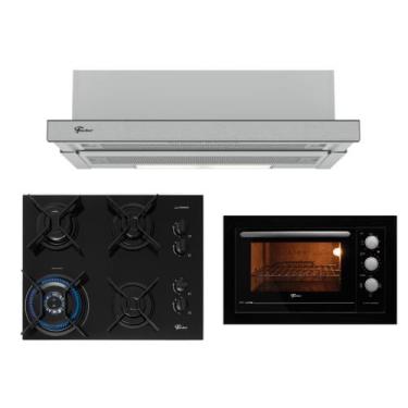 Imagem de Kit Fit Line Fischer: Forno Preto Cooktop 4B TC e Depurador 60 cm, 110