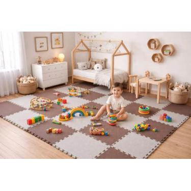 Imagem de Kit 6 Tatames Tapete Eva 50x50x1cm 10mm CINZA CLARO E MARROM Infantil 