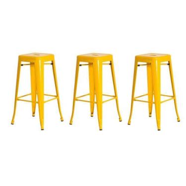 Imagem de 3 Banquetas Tolix Iron Design Industrial Amarela 76 Cm Aço - WAW DESIG