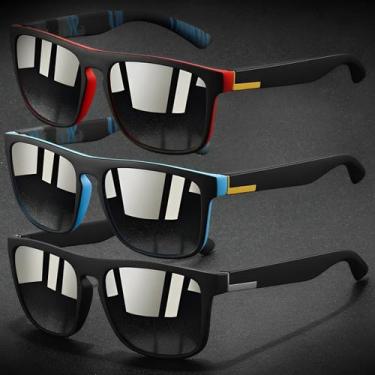 Imagem de Kit 3 Óculos De Sol Masculino Quadrado Anti-Reflexo Clássico De Luxo C