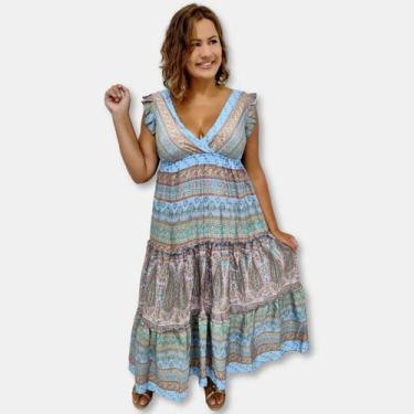 Imagem de Vestido Longo Indiano Toque Seda Regata Cordão Nas Costas HE - Sarat M
