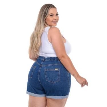 Imagem de Shorts Feminino Jeans Plus Mom Com Passante Super Stone Razon Jeans, 4