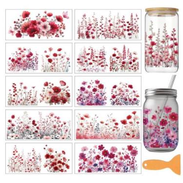 Imagem de Embrulho de copo UV DTF Arricraft para vidro de 480 ml com flores silv