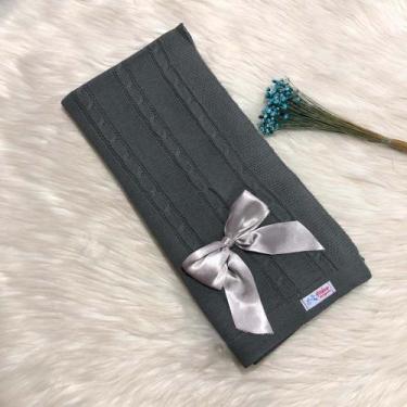 Imagem de Manta Bebe Trico Laço Removível Trança Maternidade Tricot - Mimo da Ce