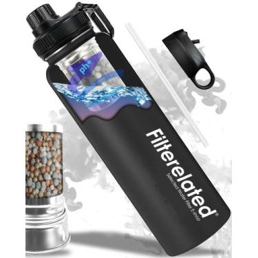 Imagem de Garrafa de água filtrante alcalina em aço inoxidável 900 ml - Filterel