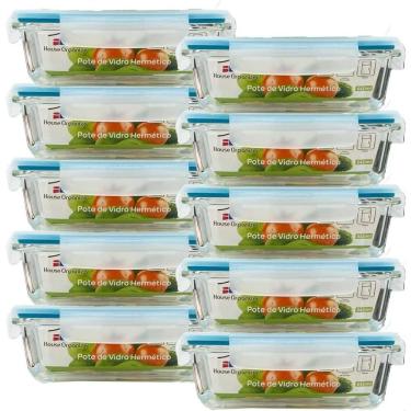 Imagem de Pote Hermético House Organizer Kit 10 Potes de Vidro 640ml com Vedação Total e 4 Travas para Biscoitos Cereal Massa
