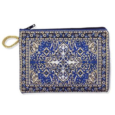Imagem de Bolsa para lembranças religiosas para presente de tapeçaria com tecido de rosário, 13 cm Azul