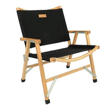 Imagem de Yajun Cadeira de acampamento dobrável de madeira para acampamento, durável, fácil de dobrar e transportar cadeira de praia para acampamento, preta