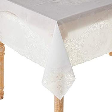 Imagem de Violet Linen Toalha de mesa de renda de vinil Battenberg com design floral, 152 x 264 cm, branca