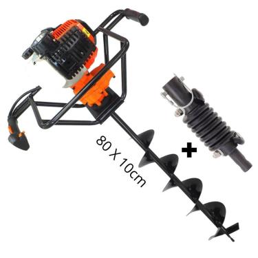 Imagem de Perfurador de Solo Vulcan VPS520 á Gasolina 2T 52cc Potente, Econômico e de Alta Durabilidade com Broca 80x10cm + Amortecedor Para Broca Kawashima