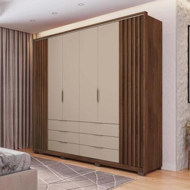 Imagem de Roupeiro Armário Maximus Quarto Casal 6 Portas 10 Prateleiras 6 Gavetas Marrom Madeira Off White