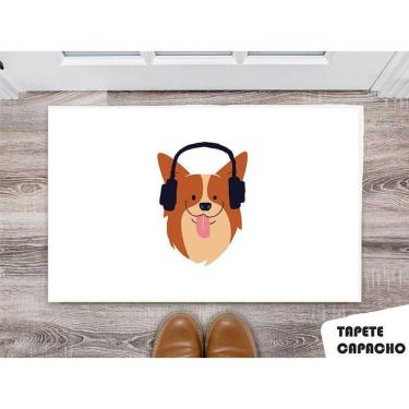 Imagem de Tapete Capacho Personalizado Cachorro Ouvindo Musica
