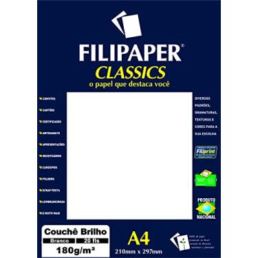 Imagem de Papel Couche A4 com 20 Folhas, Branco Brilho, 180 g, Filiperson Papeis, 2251