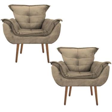 Imagem de Kit 2 Poltronas Cadeiras Decorativas Opala Suede Pés Palito Capuccino