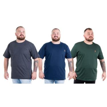 Imagem de Kit 3 Camisetas Camisas Blusas Básicas Masculinas Plus Size G1 G2 G3 Flero Cor:Grafite Marinho Verde;Tamanho:G3