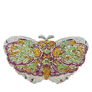 Imagem de Boutique De FGG Bolsa de mão borboleta Minaudiere feminina com strass, bolsa de mão para noite e casamento, bolsa clutch de cristal, mini, Prata 18, Mini