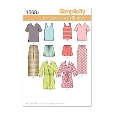Imagem de Simplicity 1563 Fácil de costurar, padrões de costura de pijama masculino e feminino, tamanhos PP-GG