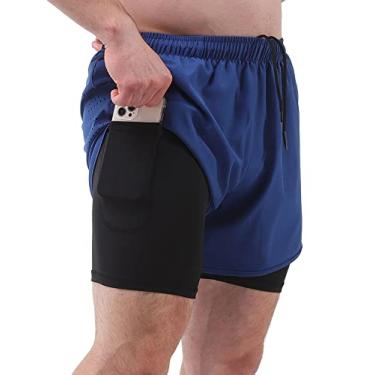 Imagem de Tingpai Calções espo vos masculinos com forro 2 em 1 com bolsos Shorts de ciclismo de ciclismo de secagem rápida