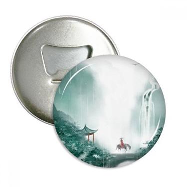 Imagem de Mountain Rain Mo Abridor de garrafas chinês em aquarela ímã de geladeira emblema multifuncional
