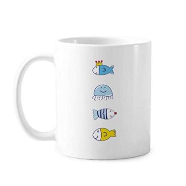 Imagem de Peixe do oceano, água-viva, Art Deco, presente moderno, caneca de cerâmica, xícara de café, porcelana