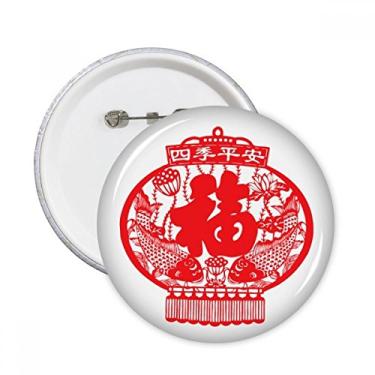 Imagem de Lanterna chinesa peixe padrão vermelho pinos redondos crachá botão emblema acessório decoração 5 peças