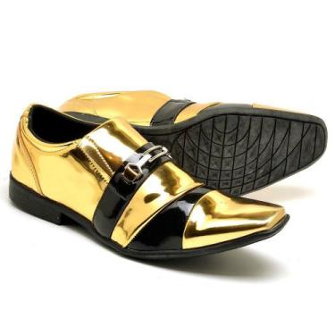 Imagem de Sapato Social Masculino Verniz Colorido Dourado - D+Shoes