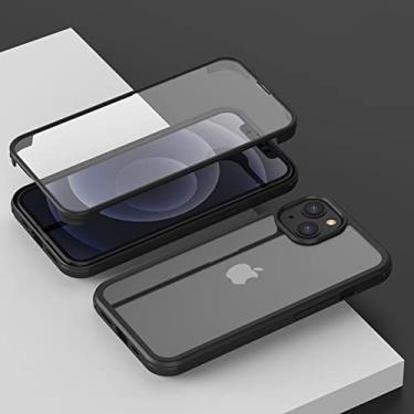Imagem de Capa de celular de vidro temperado dupla face à prova de choque com sensação de pele lateral para iPhone 13 12 11 Pro Max X XS Capa traseira, preto, viphone 12 pro