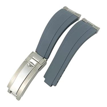 Imagem de AEMALL Extremidade curvada Metal Link Rubber Watch Band 20mm para Rolex Daytona GMT Slide Lock Buckle Submariner Silicone Sport Watch Strap (Cor: Cinza, Tamanho: Dourado)