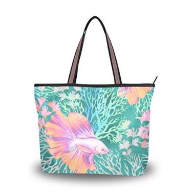 Imagem de Bolsa de ombro com estampa de corais e peixes, bolsa de ombro para mulheres e meninas, Multicolorido., Medium