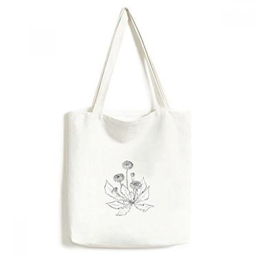 Imagem de Bolsa de lona com flores brancas e pretas de dente-de-leão bolsa de compras casual bolsa de mão