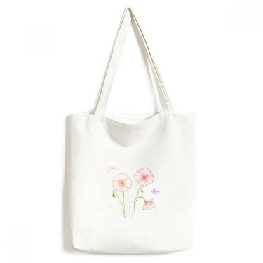 Imagem de Sacola de lona com pintura branca de flores, bolsa de compras casual