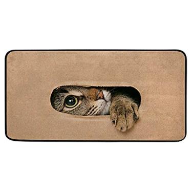 Imagem de Tapete de cozinha anti-fadiga Cat Looks Out The Slit Box Tapete confortável para corredor de entrada, banheiro, quarto, 99 x 50 cm
