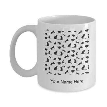 Imagem de Caneca personalizada com estampa de silhueta de gatos, xícara de café com padrão de silhueta de gatos, ideia de presente com estampa de silhueta de gatos - Caneca de café de 325 ml
