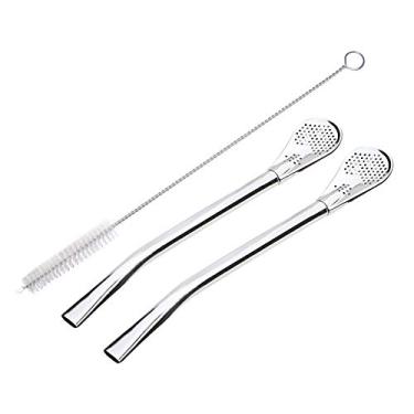 Imagem de GFDesign Canudos de filtro de bebida Yerba Mate Bombilla 304 grau alimentício 18/8 aço inoxidável - conjunto de 2 com escova de limpeza - 15 cm de comprimento