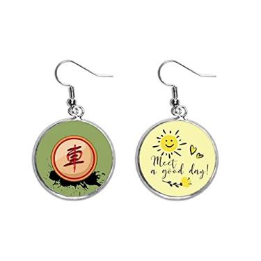 Imagem de Brinco de xadrez chinês vermelho generais gota sol flor joias moda