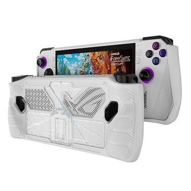 Imagem de HUAYUWA Capa protetora branca com suporte de PC rígido compatível com ROG Ally 7 polegadas Gaming Handheld 2023 capa de TPU macio para console de jogos Capa de pretensão completa