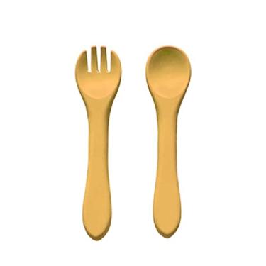 Imagem de Conjunto de talheres de silicone, garfo e colher de silicone, utensílios infantis, colheres de silicone, colher macia e dobrável, utensílios para bebês