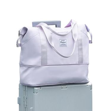 Imagem de Bolsa de viagem grande, impermeável, expansível, bolsa de ginástica, bolsa de viagem para pernoite para mulheres, com bolso molhado, bolsa de viagem, c - Roxo