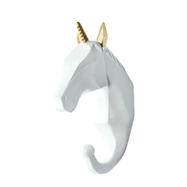 Imagem de Pacote com 2 ganchos criativos para roupas de animais sem perfurar cabeça de cervo decoração colar roupas gancho de parede gancho porta porta chaveiro (ouro branco (unicórnio))