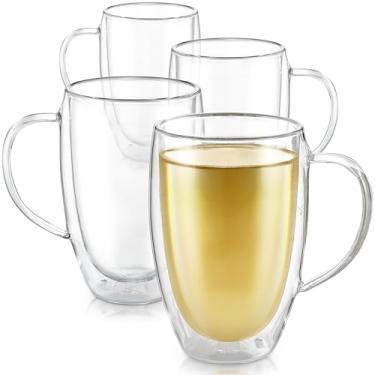 Imagem de Canecas de parede dupla Teabloom – 350 ml – Conjunto de 4 canecas de vidro isoladas para chá, café e mais – Coleção Clear Bliss