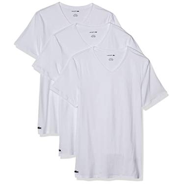Imagem de Lacoste Pacote com 3 camisetas masculinas Essentials 100% algodão slim fit gola V, Branco, G