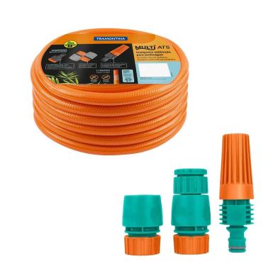 Imagem de Mangueira Multi Tramontina Antitorção ATS em Pvc C/Engate e Esguicho 20m Laranja