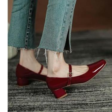 Imagem de Sapatos femininos Mary Jane sapatos de dedo quadrado sapatos sociais de couro Ol Office sapatos femininos
